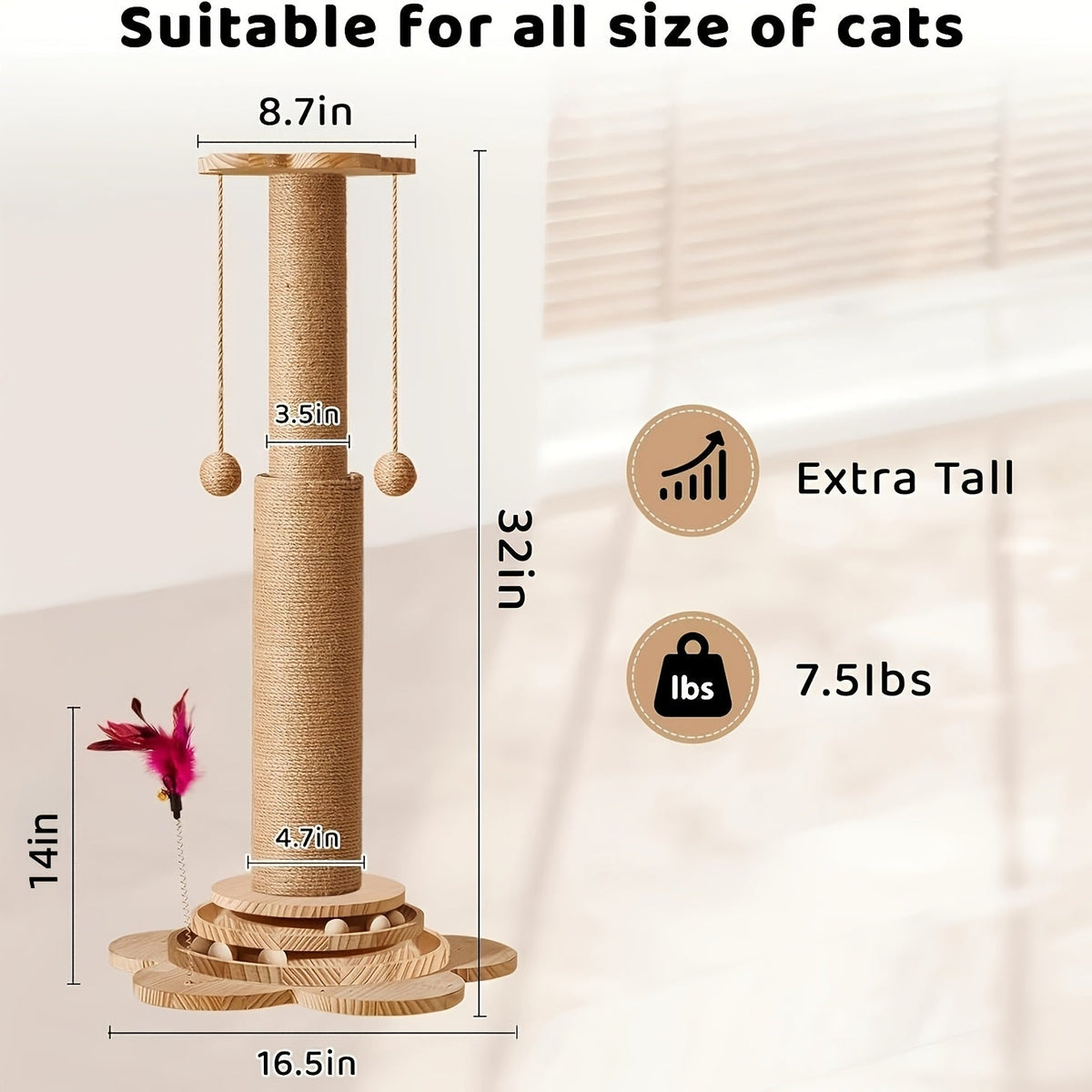 Cat Scratching Post & Cat Tree – Solid Wood Sisal Scratcher, Multiple Styles: Mushroom, Dolphin, Velvet, Hammock & Standing Board, Sizes S/M/L/XXXL for Cats of All Ages