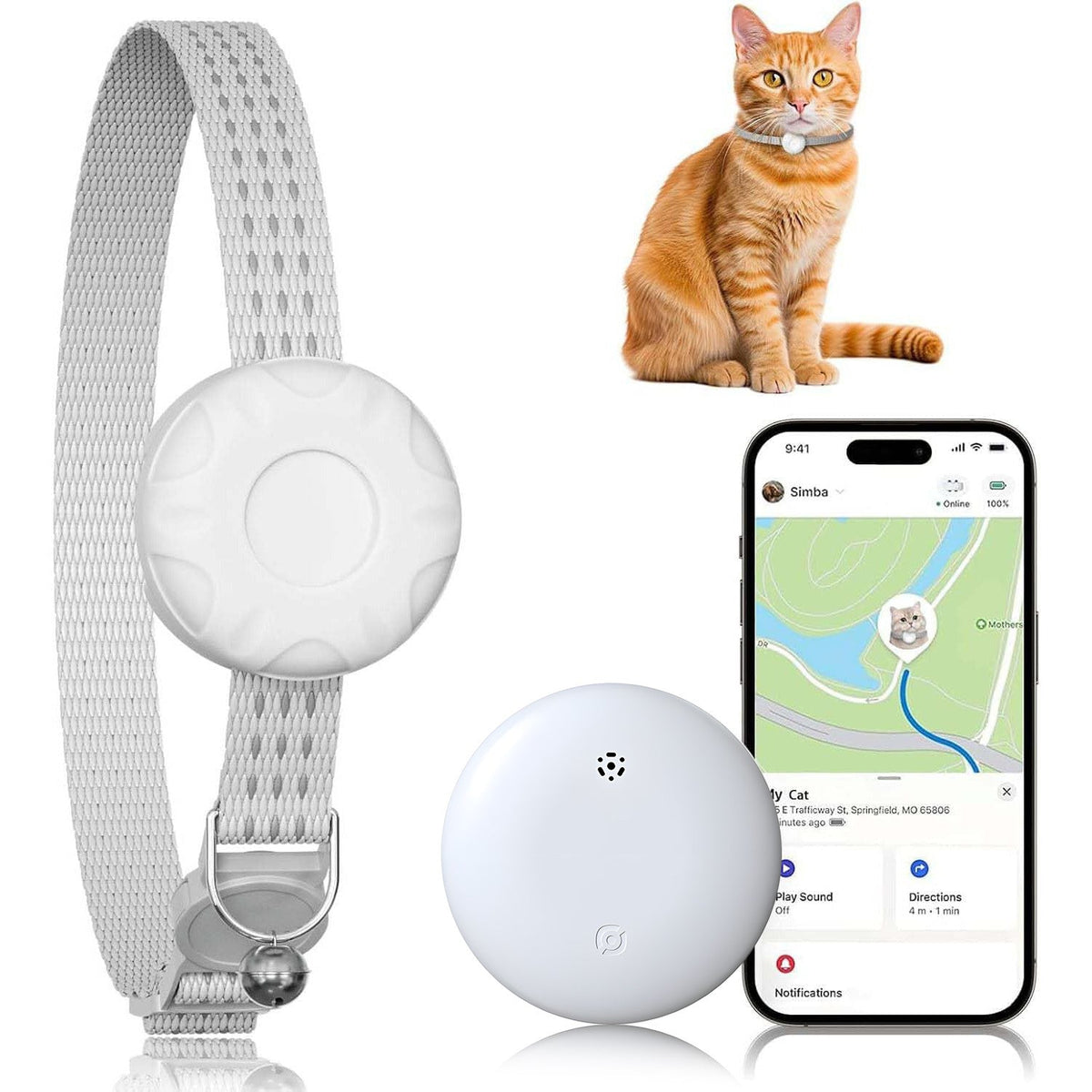 Cat Tracker Lightweight GPS Tracker for Cats – Works with Apple Find My & Android Find My Device, Real-Time Location, No Monthly Fee, Smart Zone Alerts, Anti-Loss Pet Tracking Device for Cat Collar