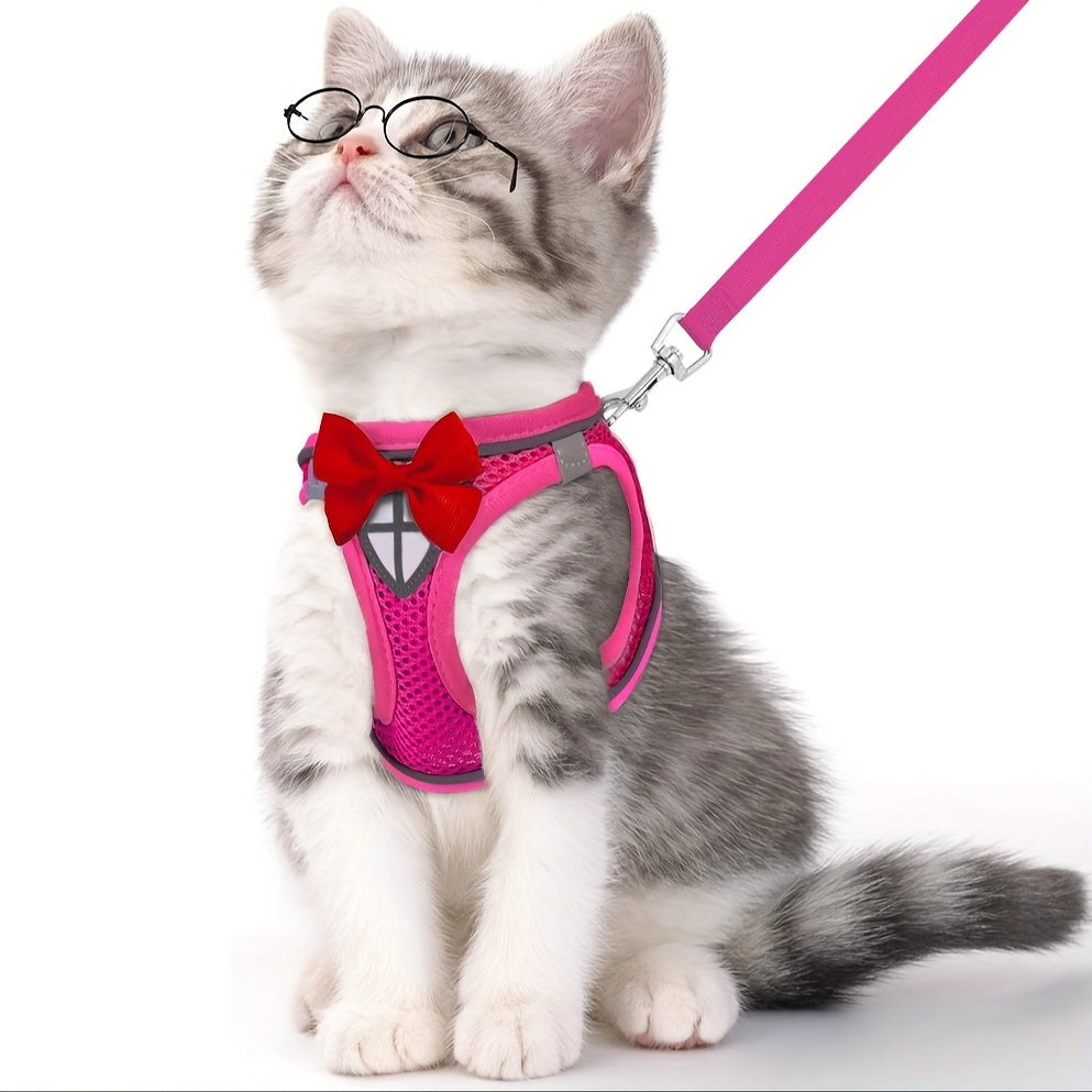 Cat Harness and Leash Set - Escape-Proof Soft Breathable Vest with Reflective Strips for Safe Cat Walking & Travel, Adjustable Kitten Harness for Outdoor Use, 6 Colors 4 Sizes (XS/S/M/L)