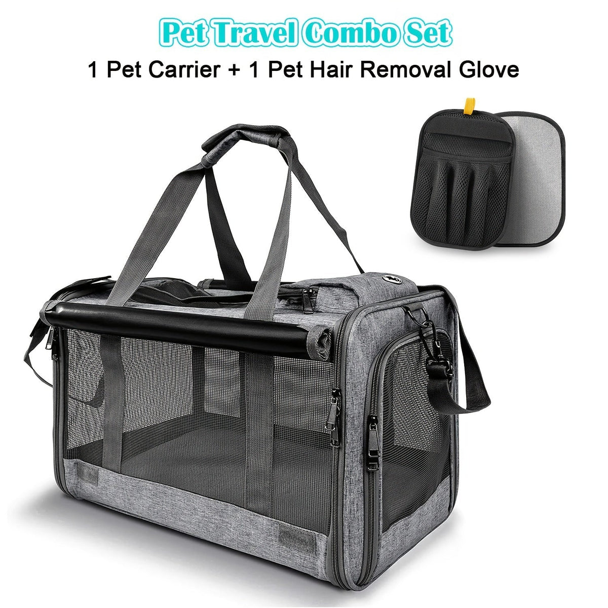 Airline Approved Pet Carrier Soft Sided – Breathable Collapsible Travel Bag for Cats & Small Dogs with Accessories Bundle Collar Bowls or Pet Glove 10 Colors Pink Blue Black Gray Navy Green Orange